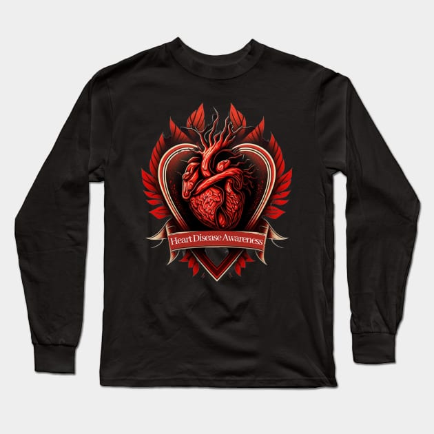 Heart Disease Awareness Long Sleeve T-Shirt by MOCEPTS APPAREL